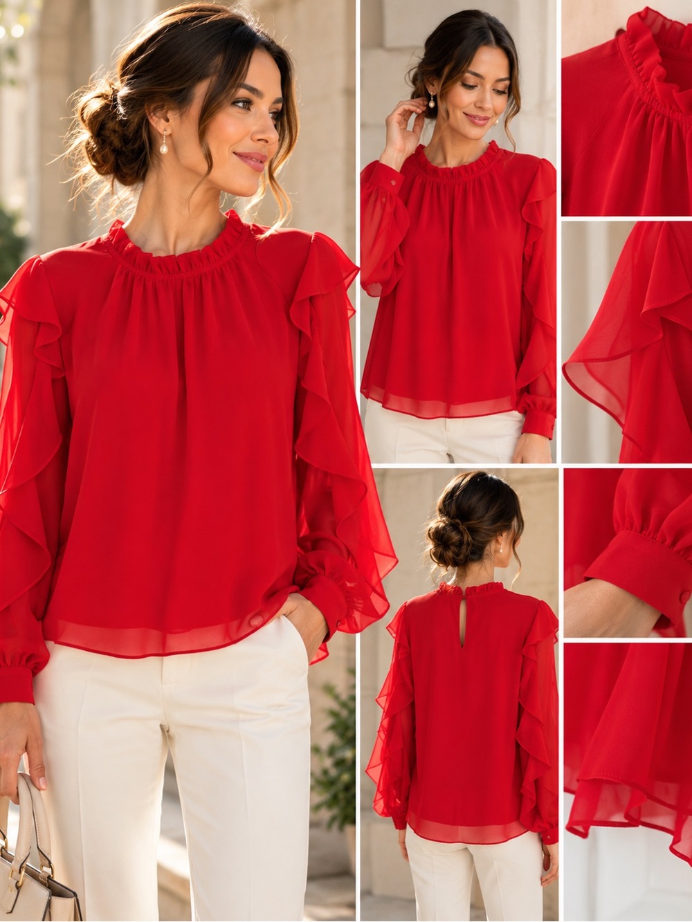 Ann Taylor Red Ruffle Chiffon Blouse – NWT – Size Large